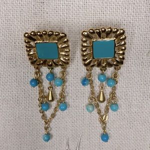 Faux Retro Turquoise Dangle Earrings.
